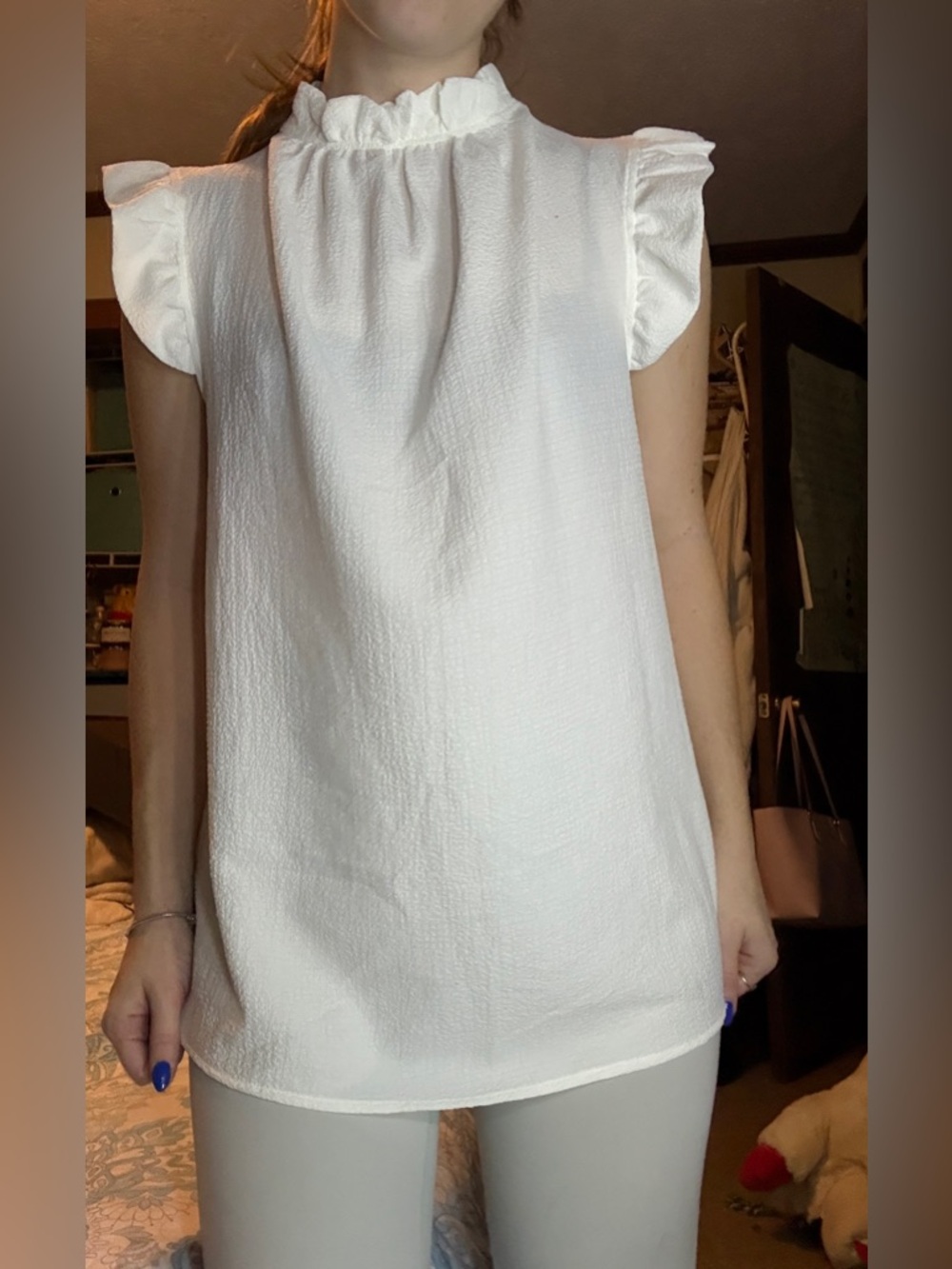 NWOT Elegant White Ruffle Sleeve Top